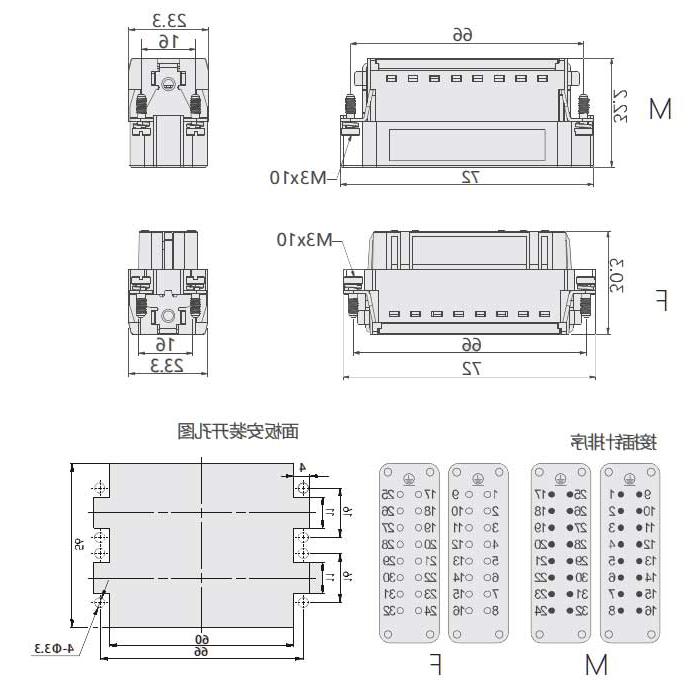 母芯件、弹片压接/快速压接、适配H32A外壳、HAS-016-F(1-16) / HAS-016-FD (17-32)、09200162833/09200162834